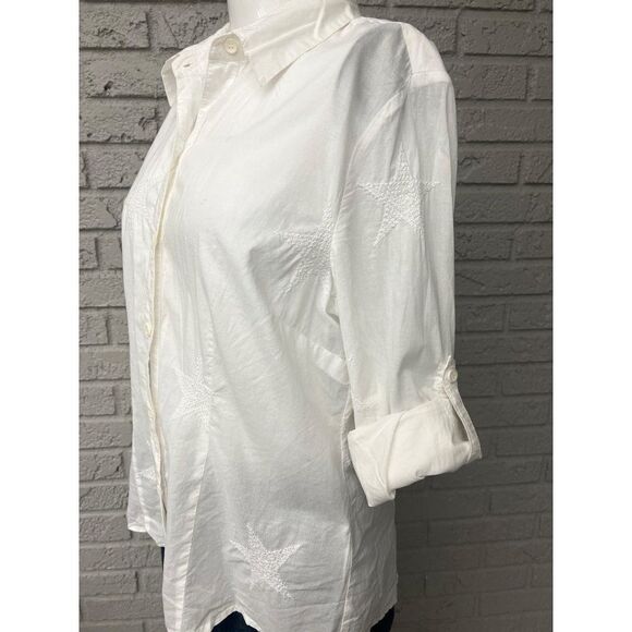 Norton McNaughton White Cotton Embroidered Star Long Sleeve Shirt Size 10 - Picture 6 of 10